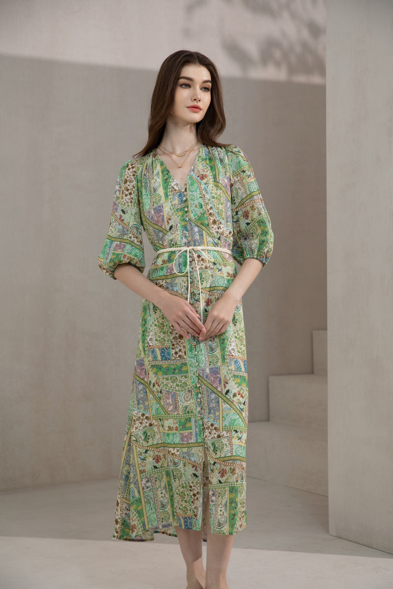 JOELLE BELTED LONG DRESS